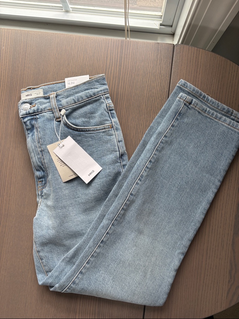 Mango light wash high rise slim jeans